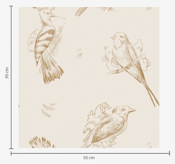Carta da parati Toile con uccelli: schizzi di uccelli su beige caldo, Parati animali classici, Parati animali uccelli classici, a00656v3 : Uwalls.it