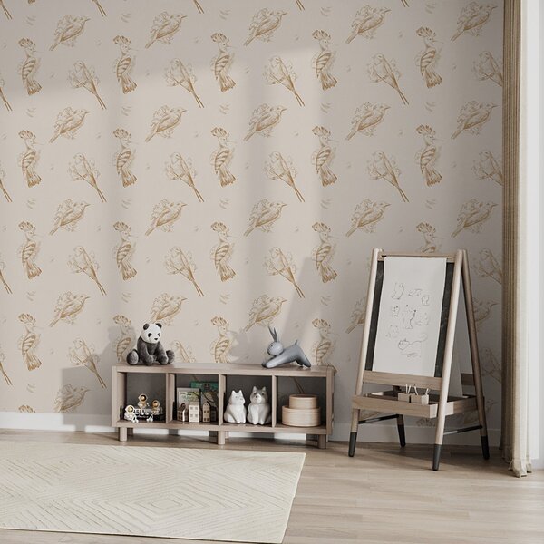 Carta da parati Toile con uccelli: schizzi di uccelli su beige caldo, Parati animali classici, Parati animali uccelli classici, a00656v3 : Uwalls.it