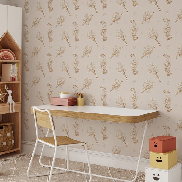 Carta da parati Toile con uccelli: schizzi di uccelli su beige caldo, Parati animali classici, Parati animali uccelli classici, a00656v3 : Uwalls.it