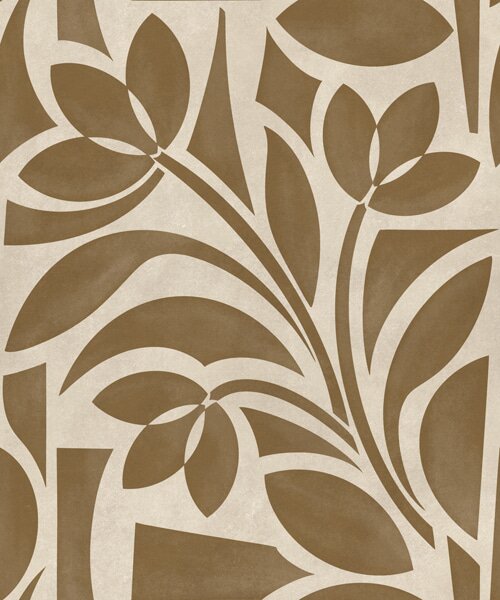 Carta da parati Sagome geometriche di foglie, marrone caramello su beige, Parati fiori e piante classici, a00679 : Uwalls.it