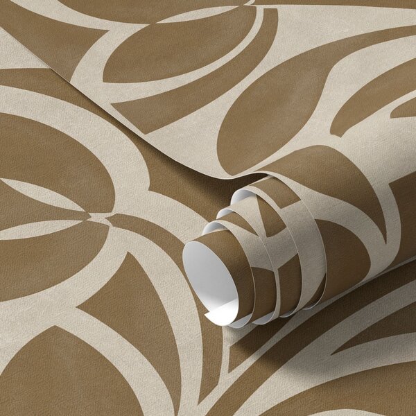 Carta da parati Sagome geometriche di foglie, marrone caramello su beige, Parati fiori e piante classici, a00679 : Uwalls.it
