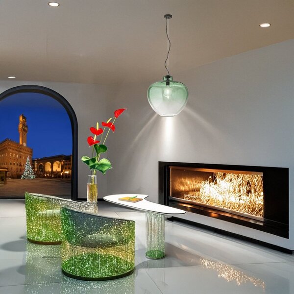 Lampadario vetro soffiato perenz big bowl 6667 ve 50 e27 led verde - Perenz