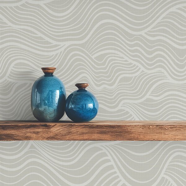 Carta da parati Onde su sfondo grigio-oliva con texture tessuto, Parati astratta classici, a00681 : Uwalls.it
