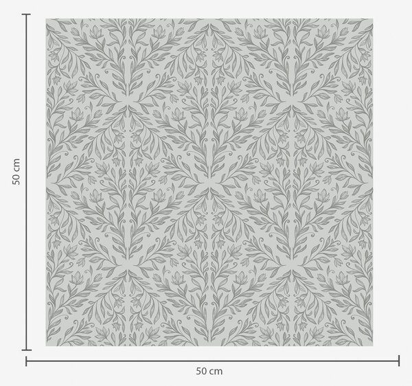Carta da parati Damasco botanico in grigio chiaro con contorni sfumati, Parati fiori e piante classici, a00815v2 : Uwalls.it
