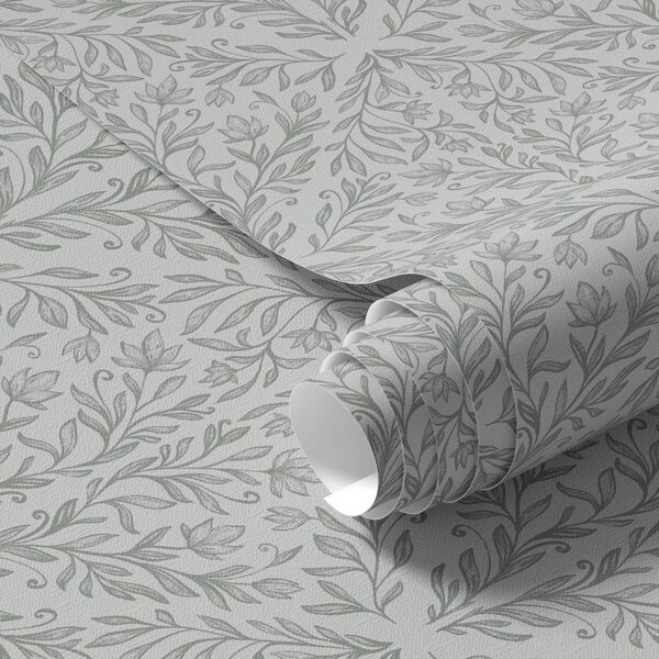 Carta da parati Damasco botanico in grigio chiaro con contorni sfumati, Parati fiori e piante classici, a00815v2 : Uwalls.it