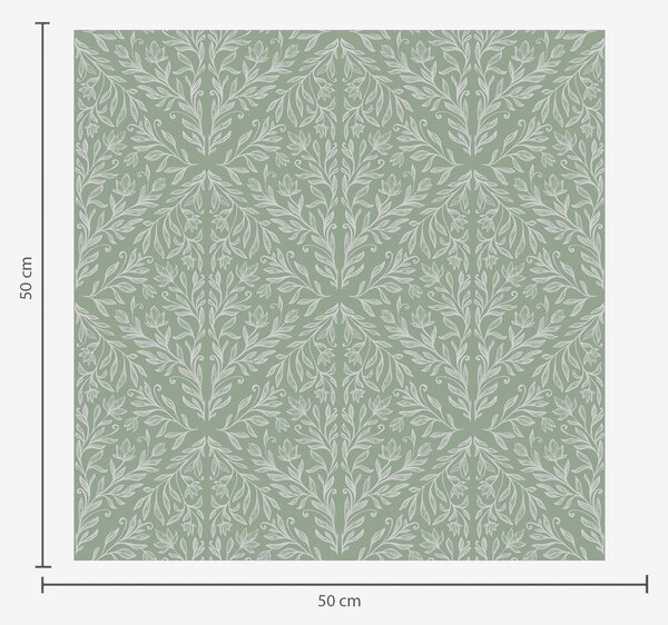 Carta da parati Damasco botanico su sfondo menta-oliva, Parati fiori e piante classici, a00815 : Uwalls.it