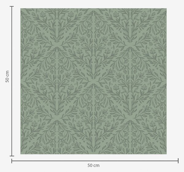 Carta da parati Raffinato damasco botanico in verde tenue, Parati fiori e piante classici, a00815v1 : Uwalls.it