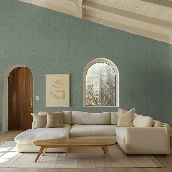 Carta da parati Raffinato damasco botanico in verde tenue, Parati fiori e piante classici, a00815v1 : Uwalls.it