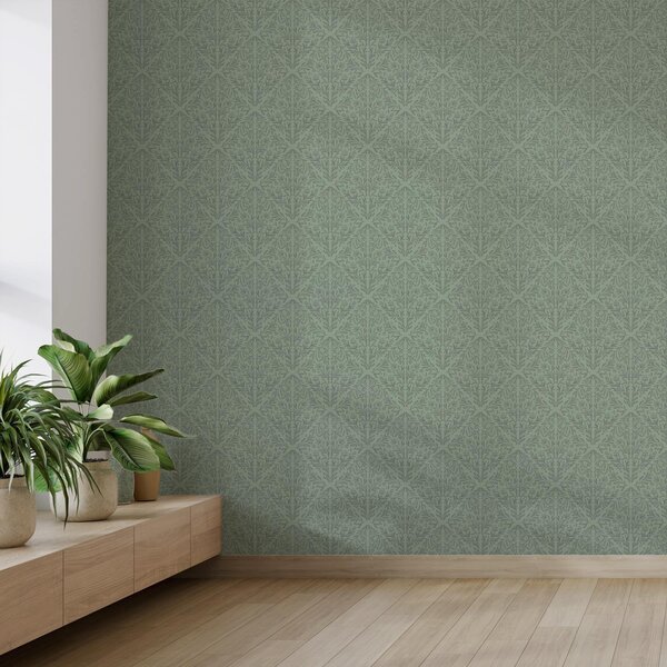 Carta da parati Raffinato damasco botanico in verde tenue, Parati fiori e piante classici, a00815v1 : Uwalls.it