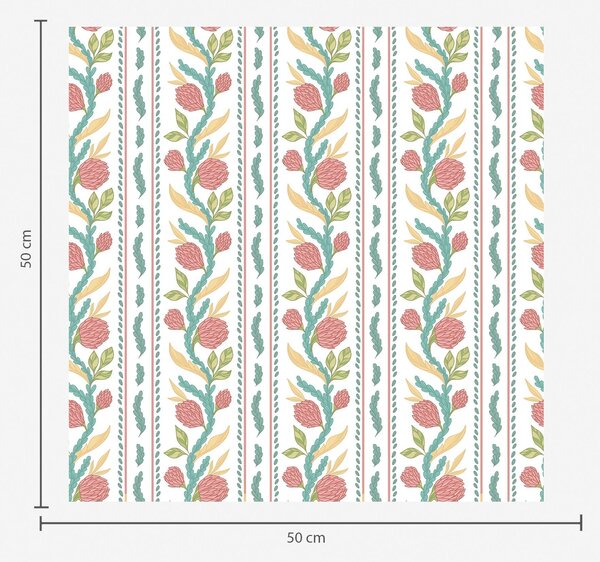 Carta da parati Strisce verticali con fiori color corallo e foglie turchesi, Parati fiori e piante classici, a00816 : Uwalls.it