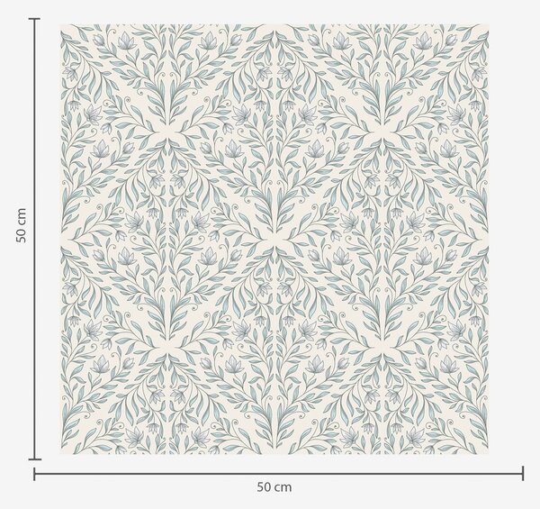 Carta da parati Lacy spara su sfondo bianco crema con contorno turchese, Parati fiori e piante classici, a00815v4 : Uwalls.it