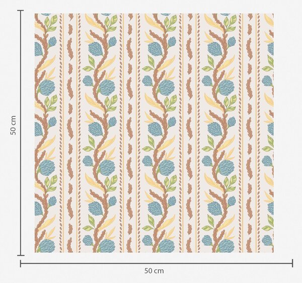 Carta da parati Strisce verticali a bouquet con fiori blu su fondo caldo, Parati fiori e piante classici, a00816v3 : Uwalls.it