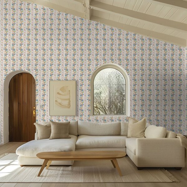 Carta da parati Strisce verticali a bouquet con fiori blu, Parati fiori e piante classici, a00816v2 : Uwalls.it