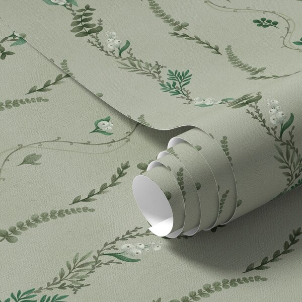 Carta da parati Viti verticali e rametti su sfondo verde tenue, Parati fiori e piante classici, a00817v1 : Uwalls.it