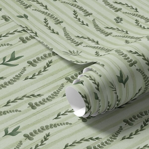 Carta da parati Erba verde fitta e germogli su menta con strisce, Parati fiori e piante classici, a00819 : Uwalls.it