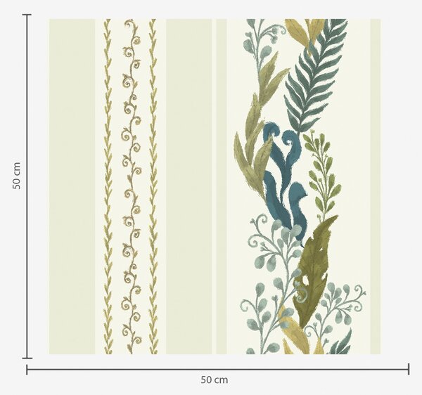 Carta da parati Ampie strisce con rami pittorici nei toni blu-oliva, Parati fiori e piante classici, a00825 : Uwalls.it