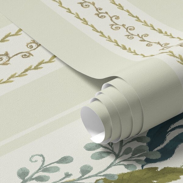 Carta da parati Ampie strisce con rami pittorici nei toni blu-oliva, Parati fiori e piante classici, a00825 : Uwalls.it