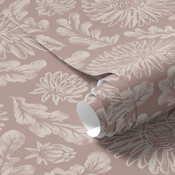 Carta da parati Crisantemi color crema su sfondo rosa antico, Parati fiori e piante classici, a00840v2 : Uwalls.it