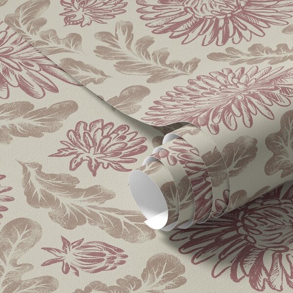 Carta da parati Crisantemi con accenti di vino su crema, Parati fiori e piante classici, a00840v1 : Uwalls.it