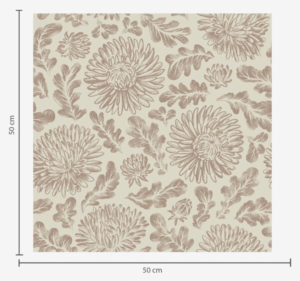Carta da parati Crisantemi e foglie di quercia in morbido beige-marrone, Parati fiori e piante classici, a00840 : Uwalls.it