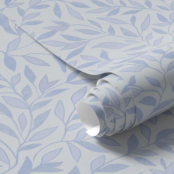 Carta da parati Ramoscelli blu con foglie su sfondo azzurro, Parati fiori e piante classici, a00842 : Uwalls.it