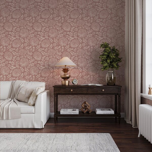 Carta da parati Crisantemi color crema su sfondo rosa antico, Parati fiori e piante classici, a00840v2 : Uwalls.it
