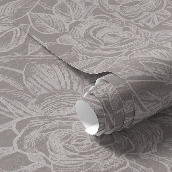 Carta da parati Rose incise su grigio-marrone scuro, Parati fiori e piante classici, a00841 : Uwalls.it