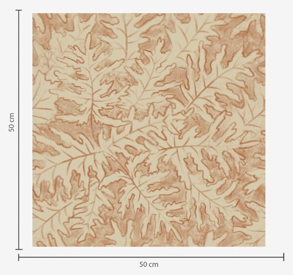 Carta da parati Grandi foglie di quercia in terracotta color crema, Parati fiori e piante classici, a00846 : Uwalls.it