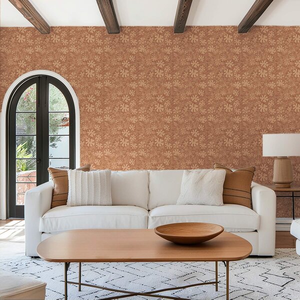 Carta da parati Foglie di campo ed erbe in una palette di colori terracotta-beige, Parati fiori e piante classici, a00847 : Uwalls.it