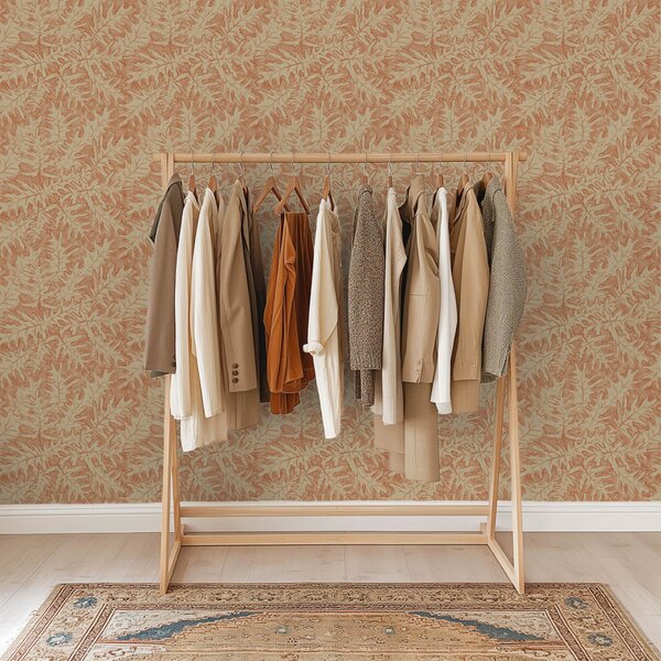 Carta da parati Grandi foglie di quercia in terracotta color crema, Parati fiori e piante classici, a00846 : Uwalls.it