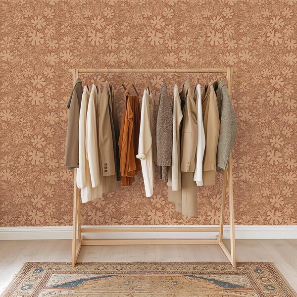 Carta da parati Foglie di campo ed erbe in una palette di colori terracotta-beige, Parati fiori e piante classici, a00847 : Uwalls.it