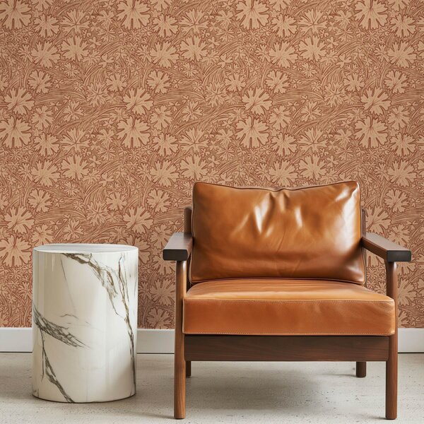 Carta da parati Foglie di campo ed erbe in una palette di colori terracotta-beige, Parati fiori e piante classici, a00847 : Uwalls.it