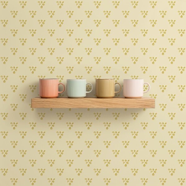 Carta da parati Piccola ripetizione: trii di foglie su sfondo crema-beige, Parati natura classici, Parati natura foglie classici, a00848 : Uwalls.it