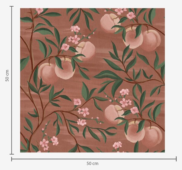 Carta da parati Pesche sui rami con fiori rosa, terreno color terracotta, Parati fiori e piante classici, a00856 : Uwalls.it