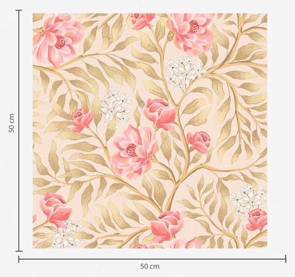 Carta da parati Fiori rosa, boccioli bianchi e fogliame dai toni ocra, Parati fiori e piante classici, a00855 : Uwalls.it