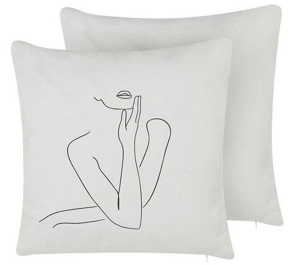 Set di 2 cuscini decorativi in cotone bianco 45 x 45 cm corpo femminile linea arte stampa cuscini sfoderabili chiusura con cerniera moderna Beliani