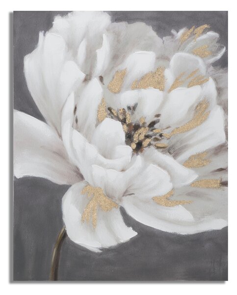 Dipinto Su Tela White/Gold Flower Cm 80X3,7X100