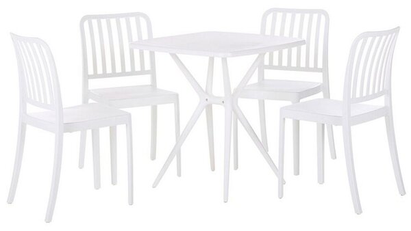 Set da pranzo da giardino in plastica bianca a 4 posti tavolo quadrato sedie impilabili resistenti alle intemperie Beliani