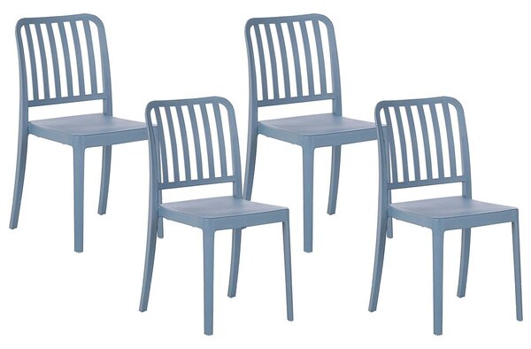 Set di 4 sedie da giardino in plastica blu impilabili leggere per interni ed esterni resistenti agli agenti atmosferici Beliani
