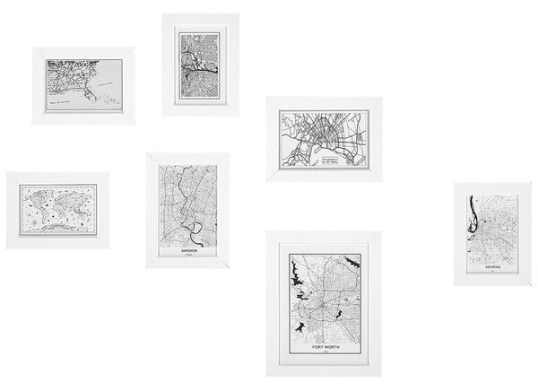 Set di 7 mappe incorniciate bianche varie dimensioni Ganci retrò Galleria soggiorno da parete Beliani