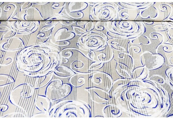 Tessuto al metro - tela - peonie blu, h. 140 cm
