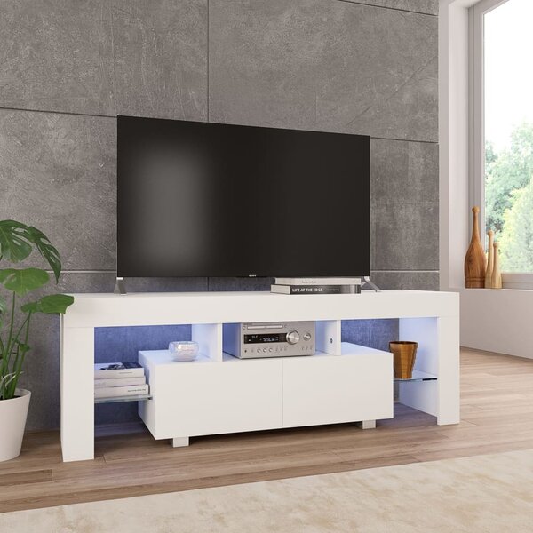 Mobile Porta TV con Luci LED Bianco Lucido 130x35x45 cm