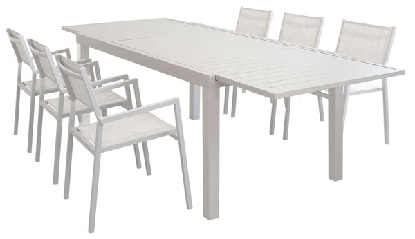 DEXTER - set tavolo 160/240x90 struttura e piano in alluminio compreso di 6 sedute