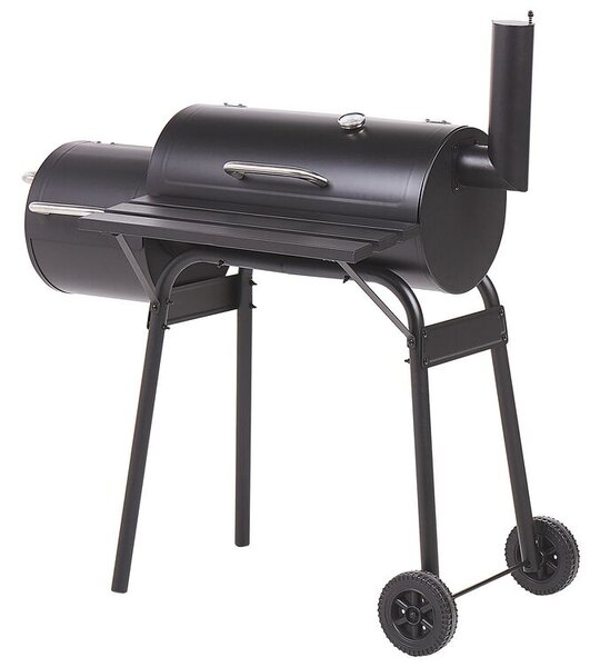 Griglia per barbecue a carbonella in acciaio Nero con coperchio con ruote Griglia di cottura con ripiano affumicatore sfalsato Beliani
