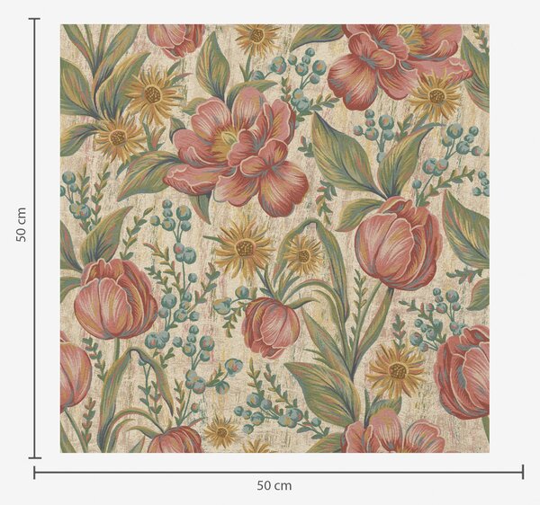 Carta da parati Tulipani e astri vintage, fondo color crema testurizzato, Parati fiori e piante classici, a00773 : Uwalls.it
