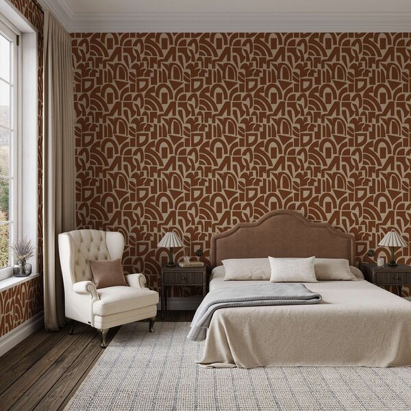Carta da parati Forme geometriche in terracotta su lino, Parati astratta classici, a00774 : Uwalls.it