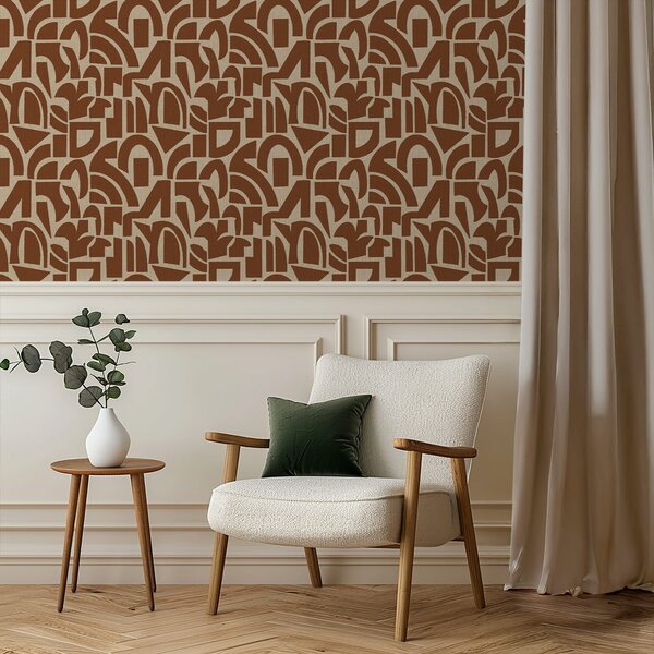 Carta da parati Forme geometriche in terracotta su lino, Parati astratta classici, a00774 : Uwalls.it