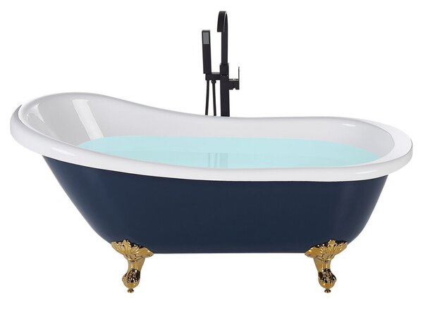 Vasca da bagno in acrilico sanitario blu e dorato 150 x 77 cm vasca autoportante con piedini design retrò tradizionale Beliani