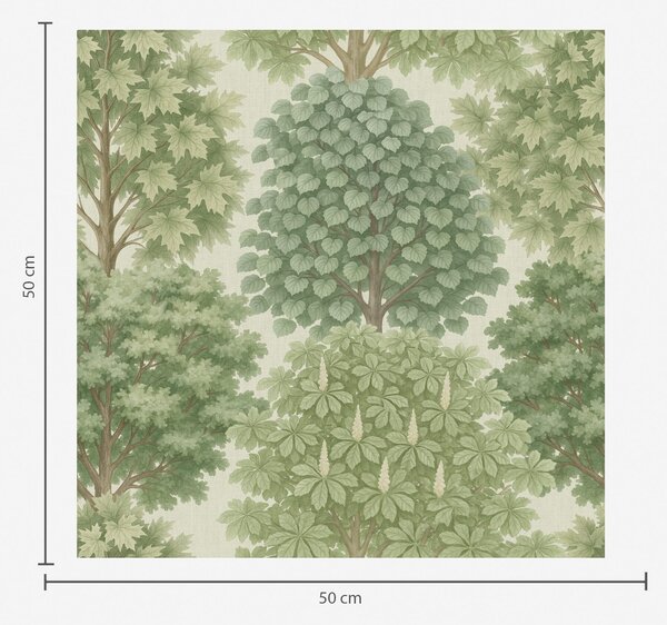 Carta da parati Giardino alberato nei toni tenui del verde su sfondo chiaro, Parati fiori e piante classici, a00775 : Uwalls.it