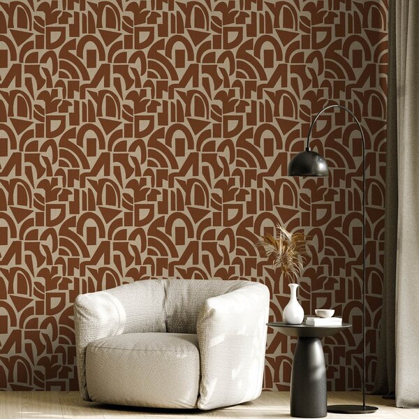 Carta da parati Forme geometriche in terracotta su lino, Parati astratta classici, a00774 : Uwalls.it